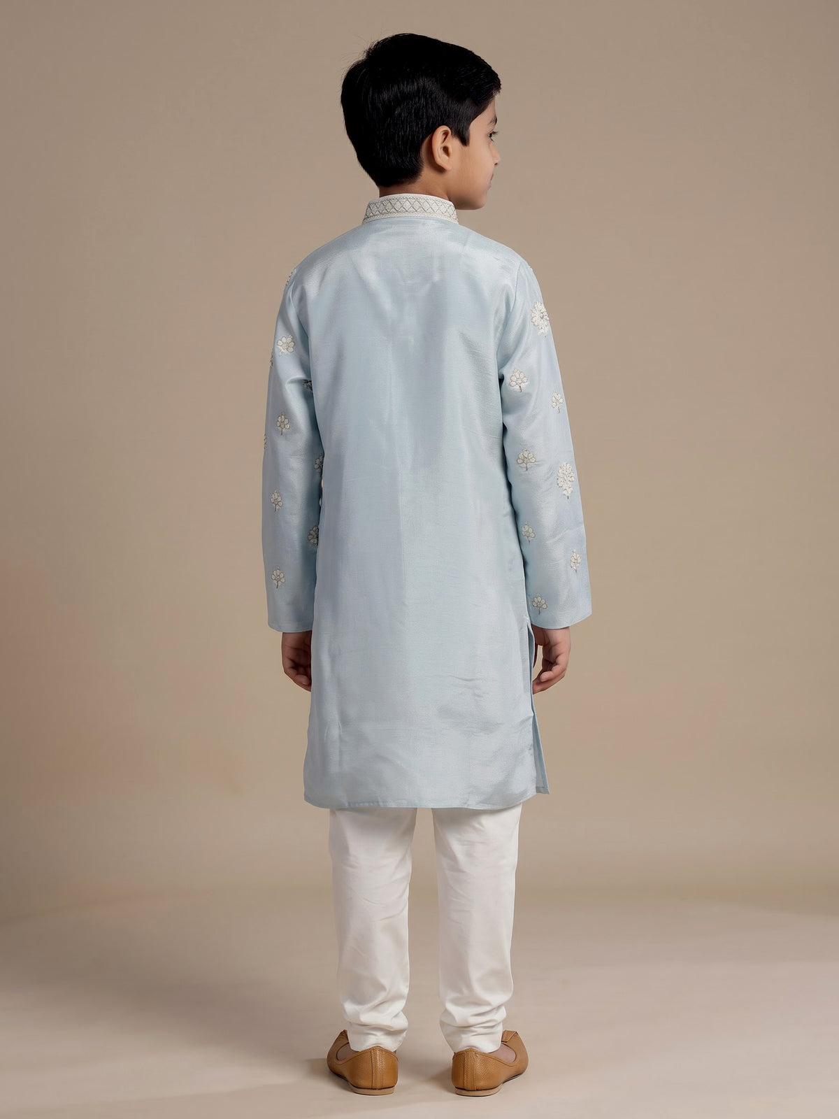 Sky blue floral medallion boys kurta suit
