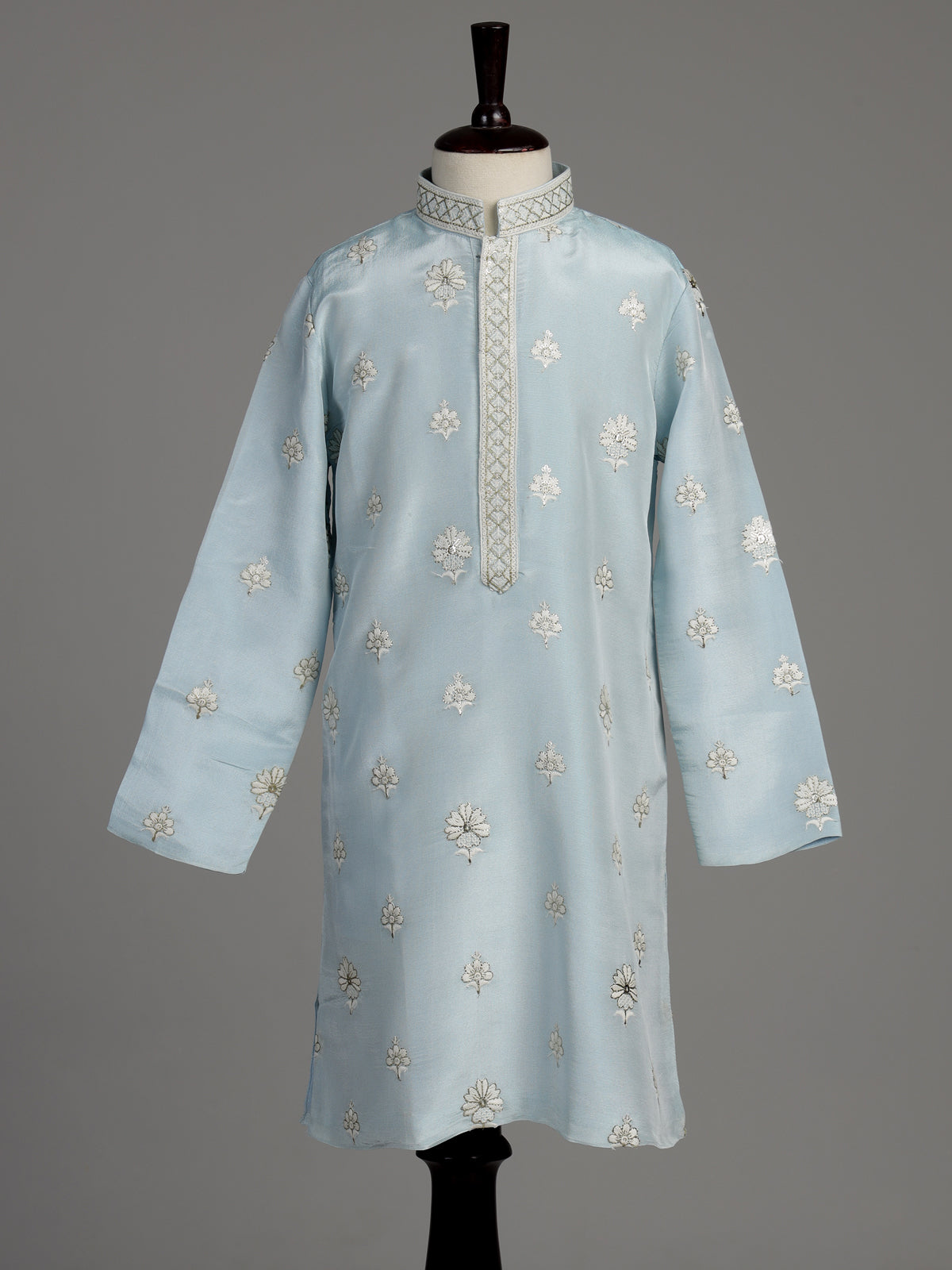Sky blue floral medallion boys kurta suit