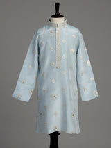 Sky blue floral medallion boys kurta suit