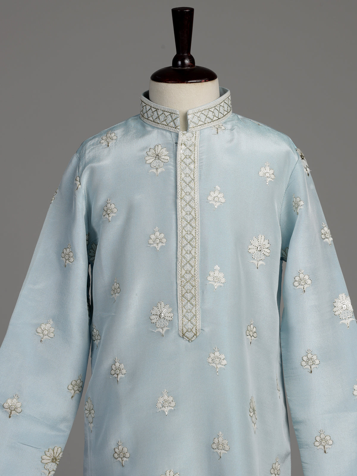 Sky blue floral medallion boys kurta suit