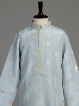 Sky blue floral medallion boys kurta suit