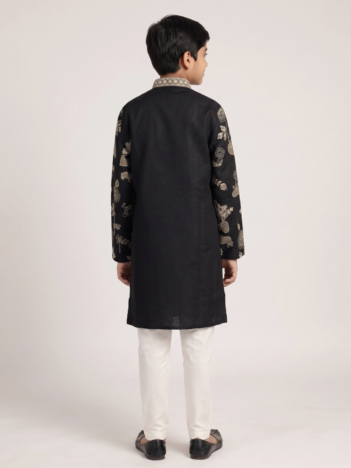 Black blooming tree embroidered boys kurta suit