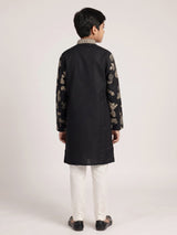 Black blooming tree embroidered boys kurta suit