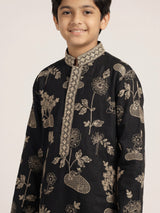 Black blooming tree embroidered boys kurta suit
