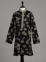 Black blooming tree embroidered boys kurta suit