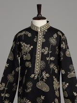 Black blooming tree embroidered boys kurta suit