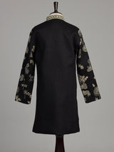 Black blooming tree embroidered boys kurta suit