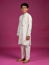 White multicolour paisley boys kurta suit