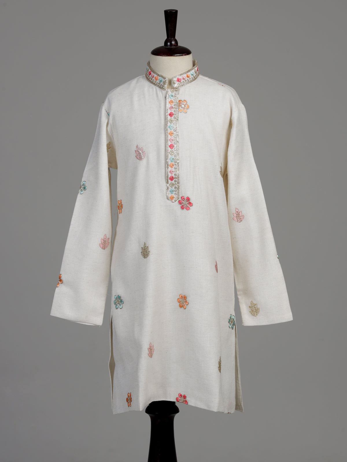 White multicolour paisley boys kurta suit