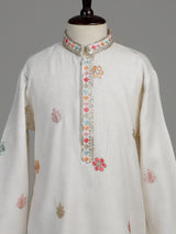 White multicolour paisley boys kurta suit