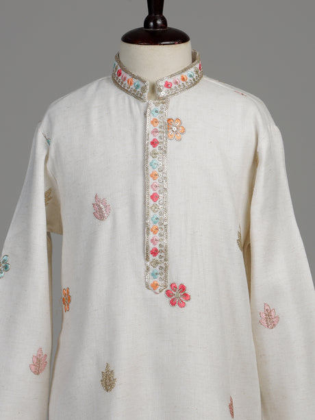 White multicolour paisley boys kurta suit
