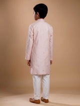 Peach leheriya embroidered boys kurta suit