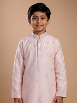 Peach leheriya embroidered boys kurta suit