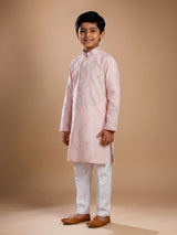 Peach leheriya embroidered boys kurta suit