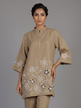 Khaki brown vine embroidery women co-ord set