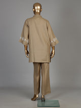 Khaki brown vine embroidery women co-ord set