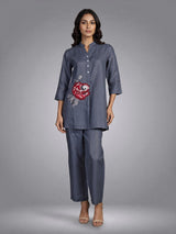 Stone blue rose motif women co-ord set