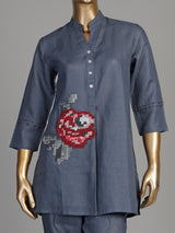 Stone blue rose motif women co-ord set