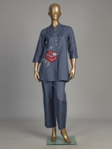 Stone blue rose motif women co-ord set