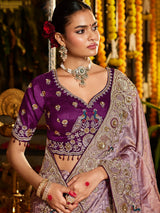 Lavender chevron peacock tissue silk women saree