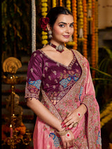 Pink peacock border tissue silk women saree