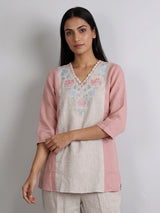 Peach ivory floral frame women co-ord set