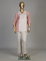 Peach ivory floral frame women co-ord set