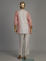 Peach ivory floral frame women co-ord set