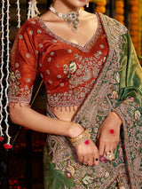 Green bird motif tissue silk women saree