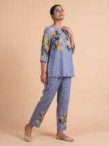 Blue impressionist floral women co-ord set