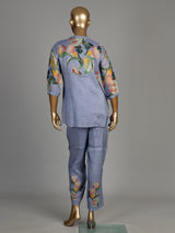 Blue impressionist floral women co-ord set