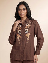 Brown wildflower shirt women co-ord set