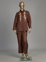 Brown wildflower shirt women co-ord set