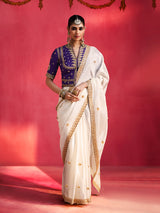 Cream opulent shimmer crepe silk women saree
