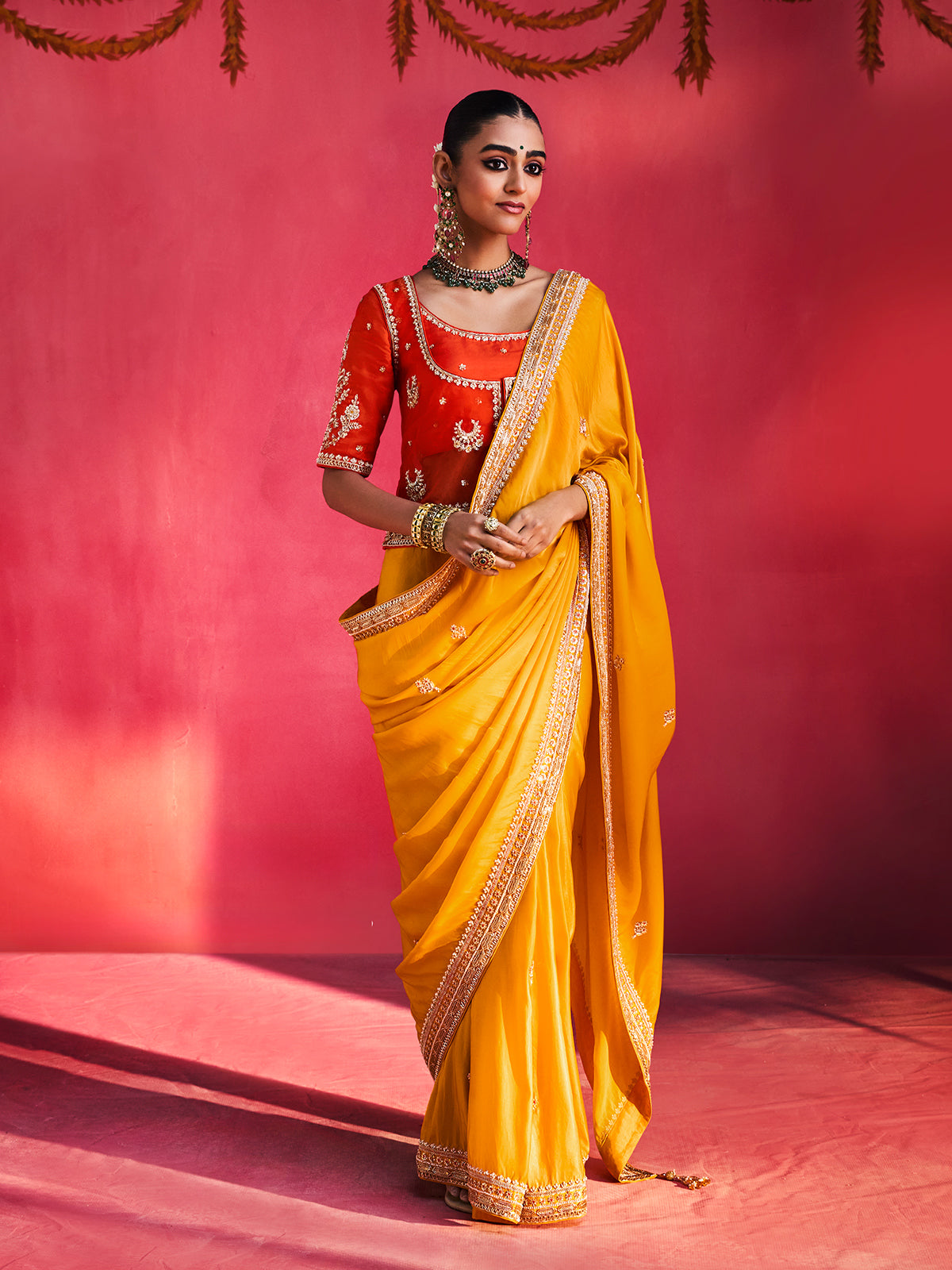 Yellow radiant celebration crepe silk women saree