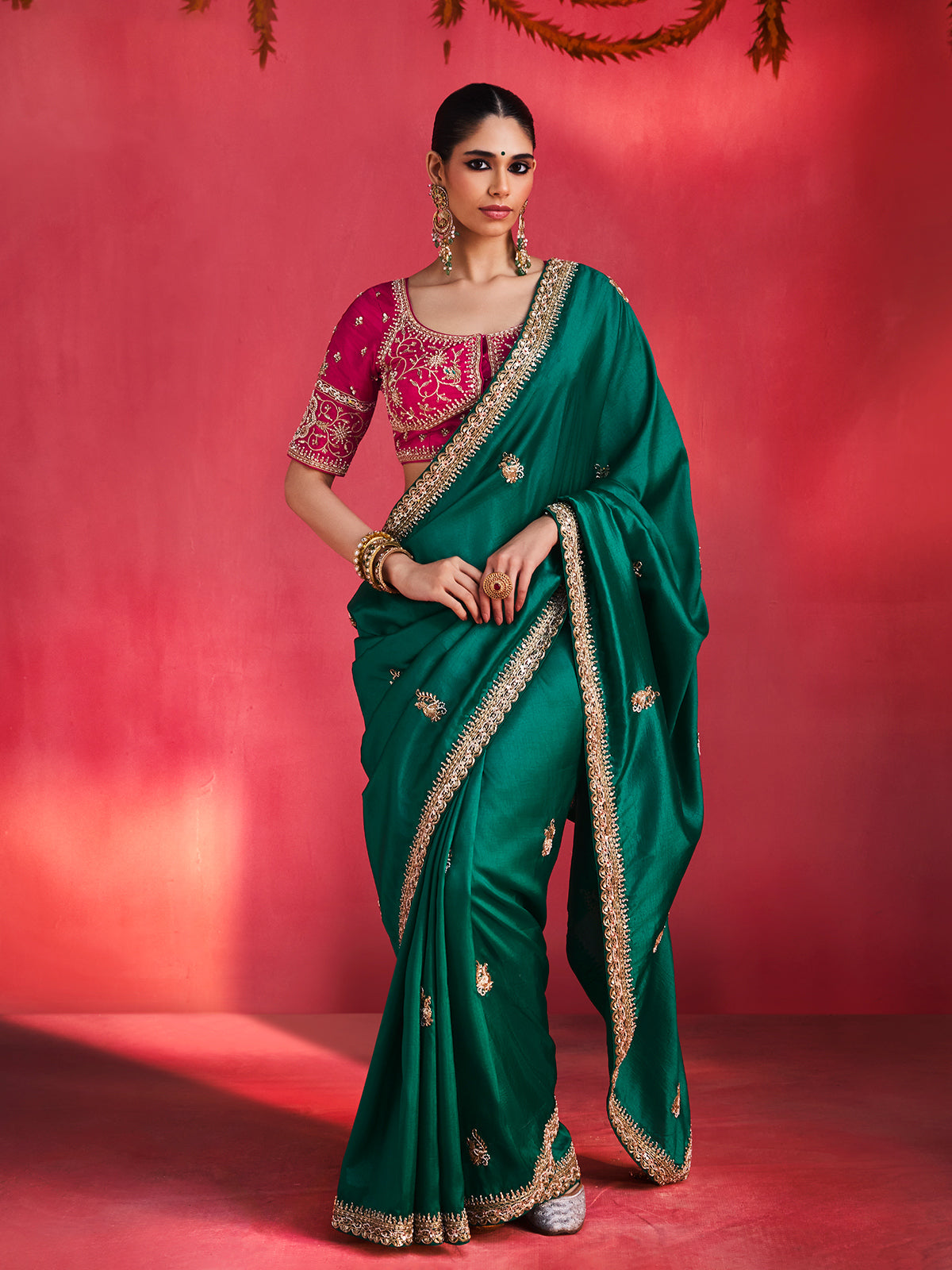 Dark green enchanting elegance crepe silk women saree