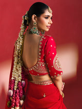 Red magnificent heritage motifs crepe silk women saree