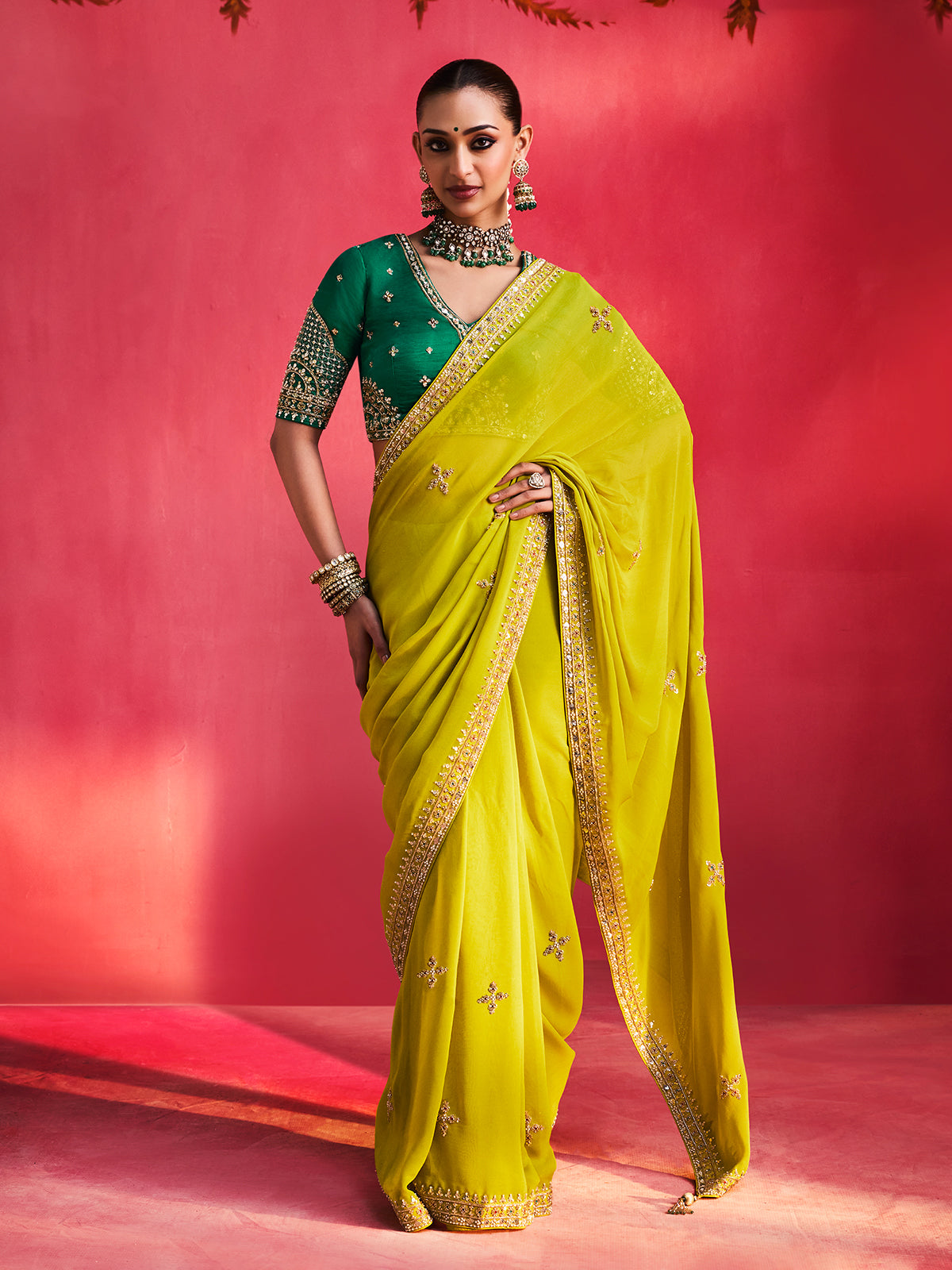 Lime green refreshing charm crepe silk women saree
