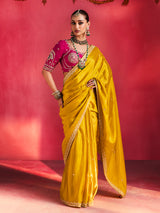 Mustard yellow festive radiance crepe silk women saree