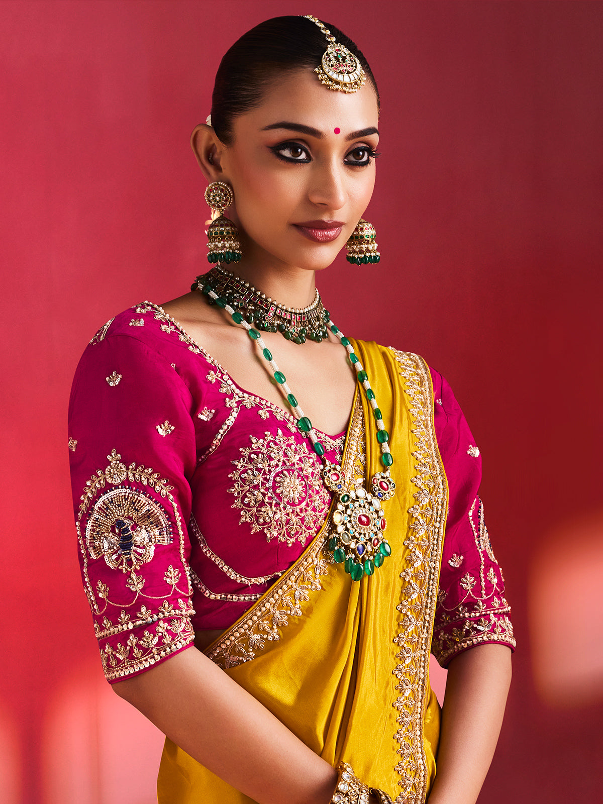 Mustard yellow festive radiance crepe silk women saree