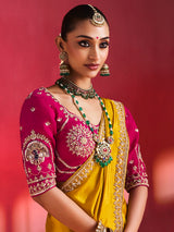 Mustard yellow festive radiance crepe silk women saree