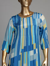 Sky blue geometric print women midi dress