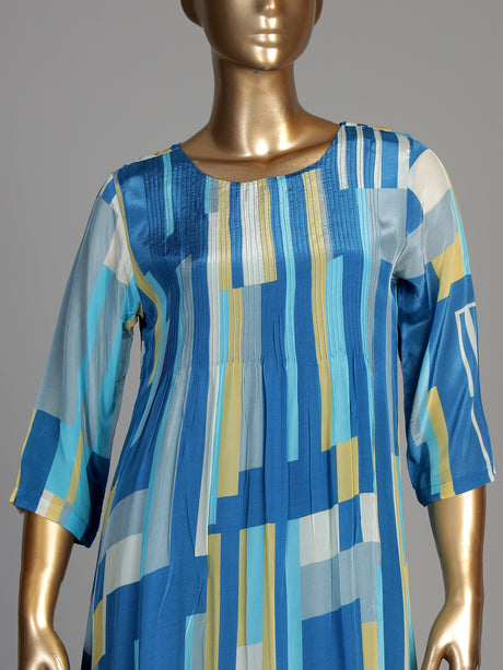 Sky blue geometric print women midi dress