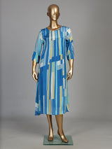 Sky blue geometric print women midi dress