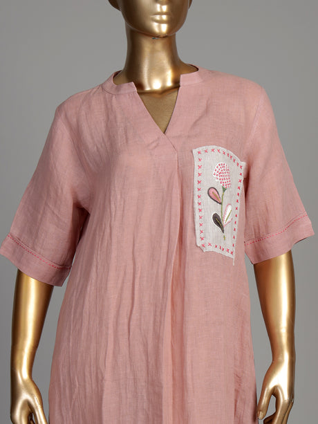 Peach botanical pocket women cotton dress