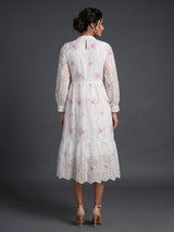 White eyelet floral women midi dress