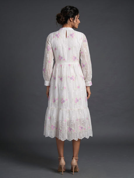 White eyelet floral women midi dress