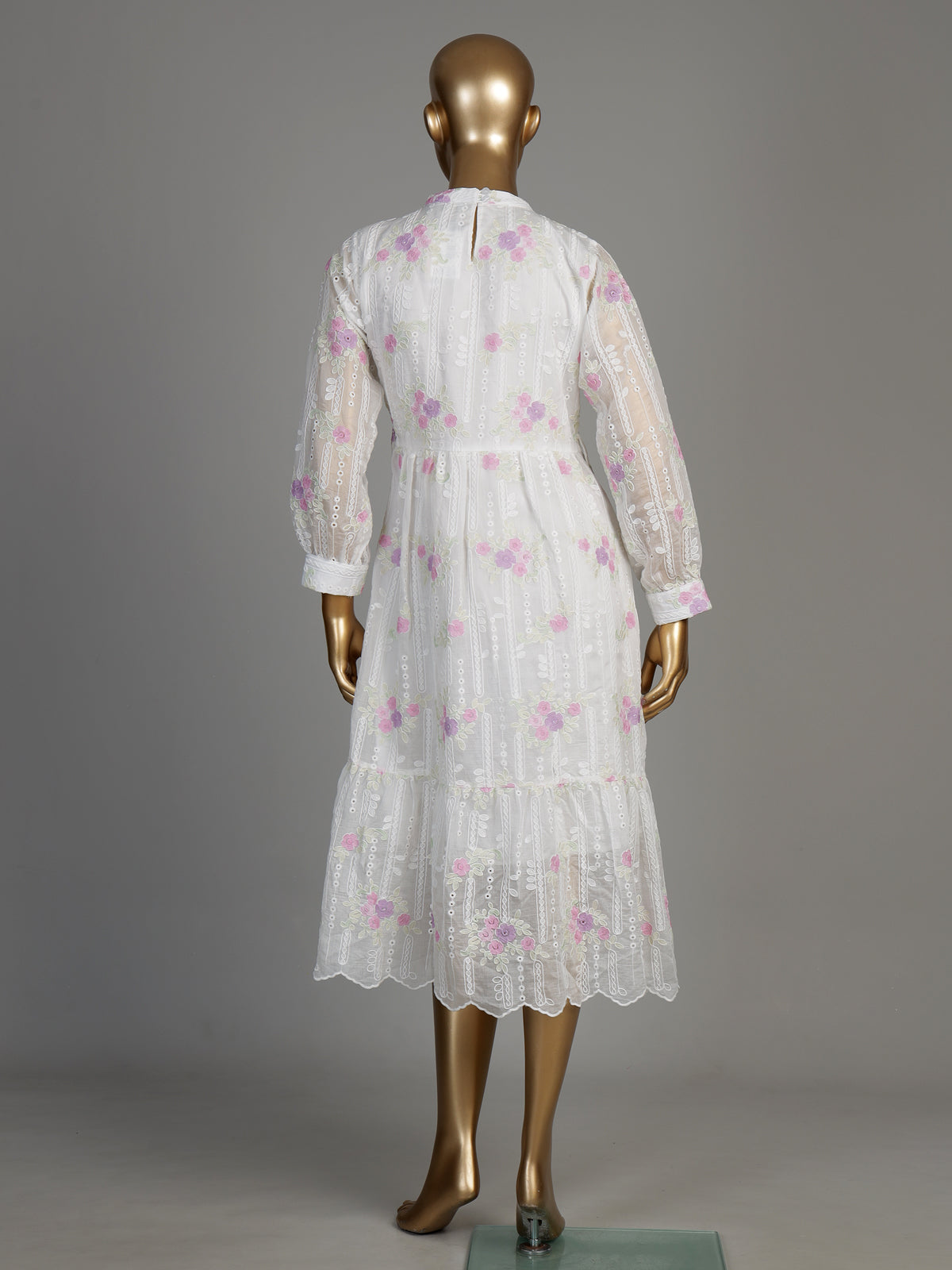 White eyelet floral women midi dress