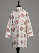 Off white ikat medallion boy kurta