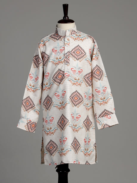 Off white ikat medallion boy kurta